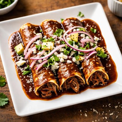 Mole pulled pork enchilada