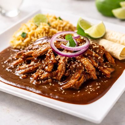 Mole with shredded chicken
