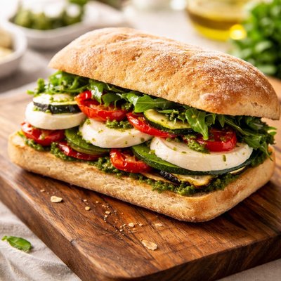Mozzarella and vegetable pesto sandwich
