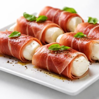 Mozzarella cheese wrapped in prosciutto
