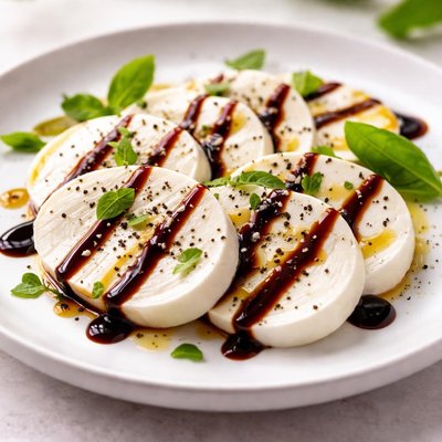Mozzarella slices with balsamic drizzle