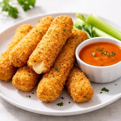 Mozzarella sticks with buffalo sauce