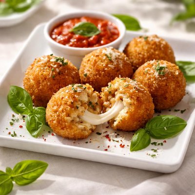 Mozzeralla and basil aranchini balls