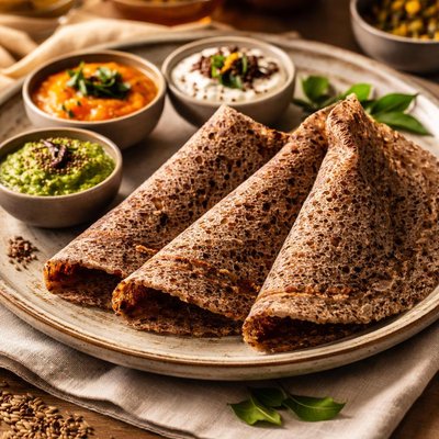 Multi grain dosa made with ragi jonna and urad dal