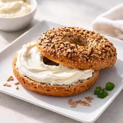 Multigrain bagel with cream cheese
