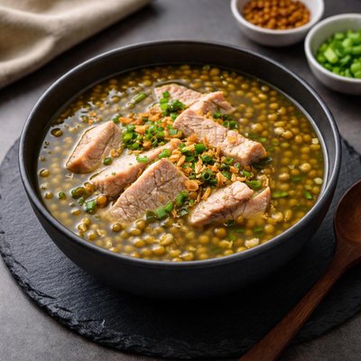 Mung beans soup with pork slices