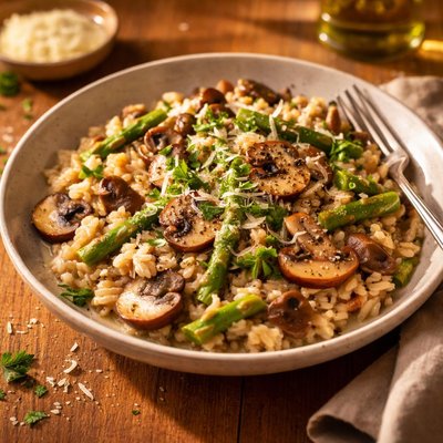 Mushroom and asparagus risotto
