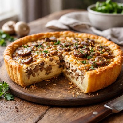 Mushroom and onion quiche