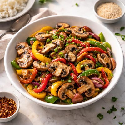 Mushroom and pepper stir fry