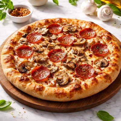 Mushroom and pepperoni pizza