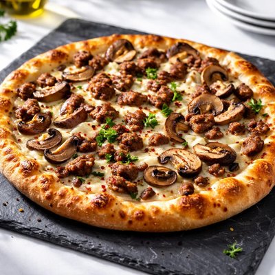 Mushroom and sausage pizza
