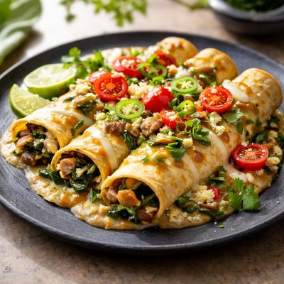 Mushroom and spinach enchilada
