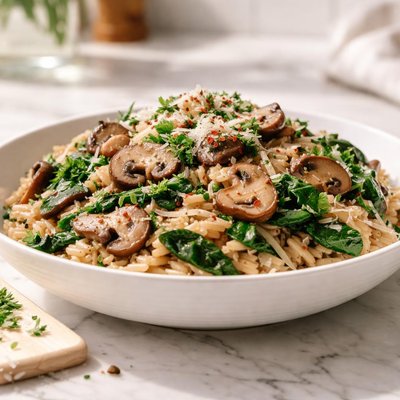 Mushroom and spinach risoni