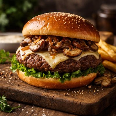 Mushroom and swiss burger