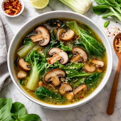 Mushroom bakchoi soup