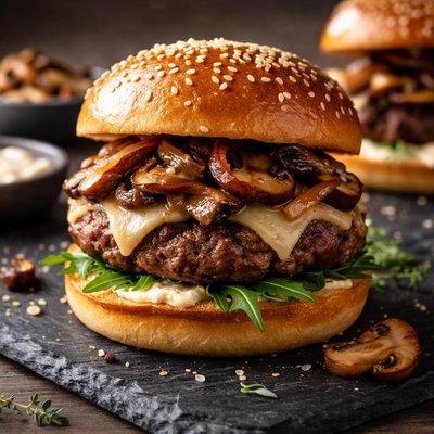 Slider de carne con champiñones