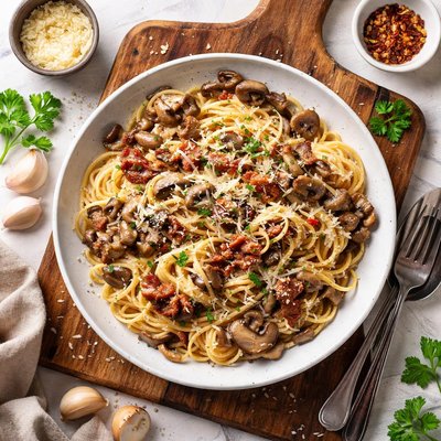 Mushroom carbonara pasta