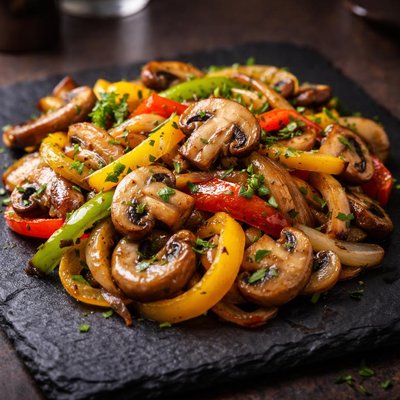 蘑菇洋葱和辣椒煎制