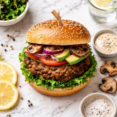 Mushroom patty burgreens