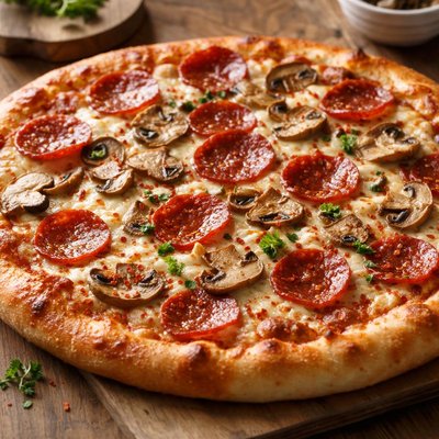 Mushroom pepperoni pizza
