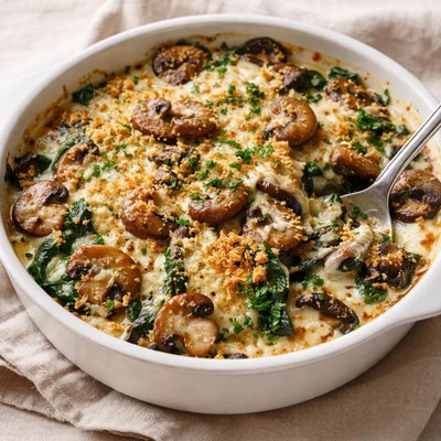 Mushroom spinach gratin