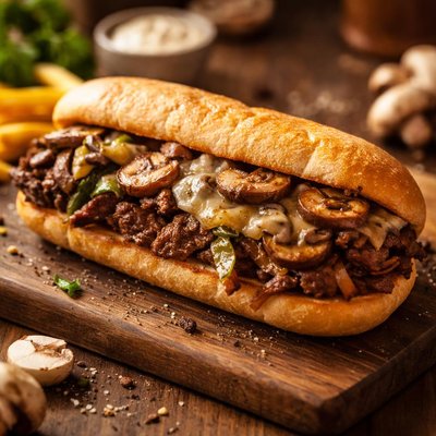 Mushroom steak hoagie