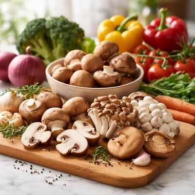 Mushrooms and vegetables