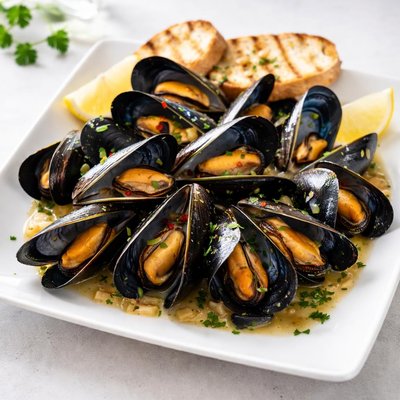 Mussels in garlic and white wine sauce