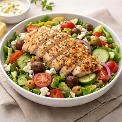 Mythos  greek salad with chicken