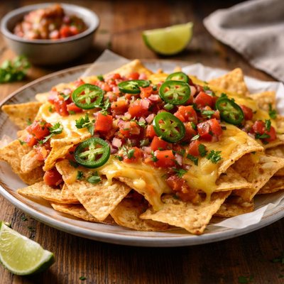 玉米片配少许莎莎酱和一点芝士