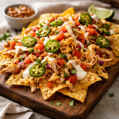 Nachos with cheese and chicken