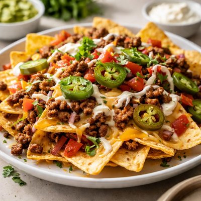 Nachos with cheese and ground beef