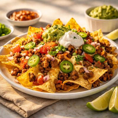 Nachos with cheese and meat