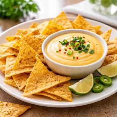 Nachos with cheese dip