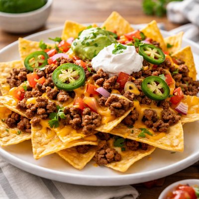 Nachos with ground beef and cheese