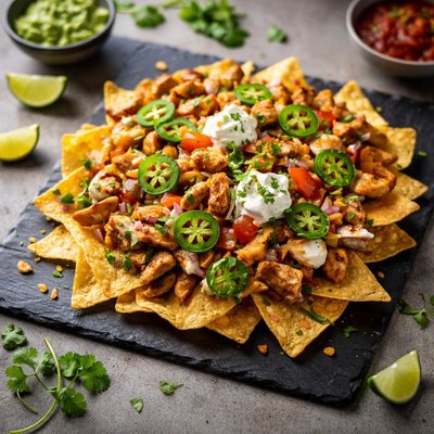 Nachos with jalapeno and chicken
