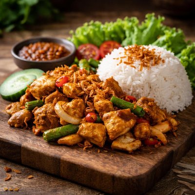 Nasi  dan ayam goreng kunyit