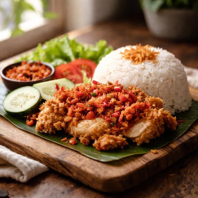 Nasi ayam geprek