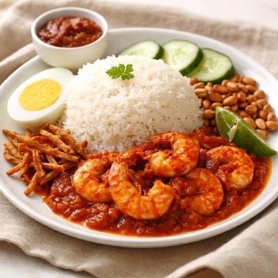 Nasi lemak prawn sambal