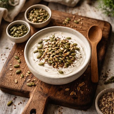 Natural yogurt with seeds