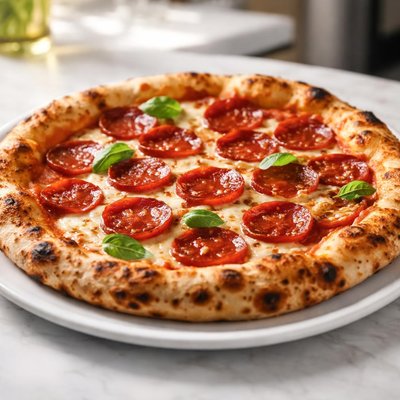 Neapolitan pepperoni pizza