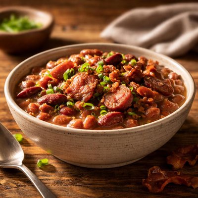 New orleans style red beans with sausage and bacon
