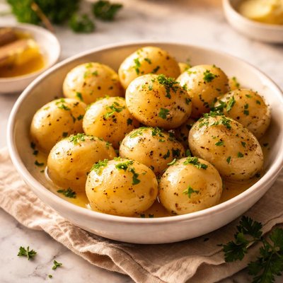 New potatoes steam butter