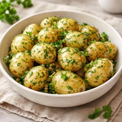 New potatoes with herb butter
