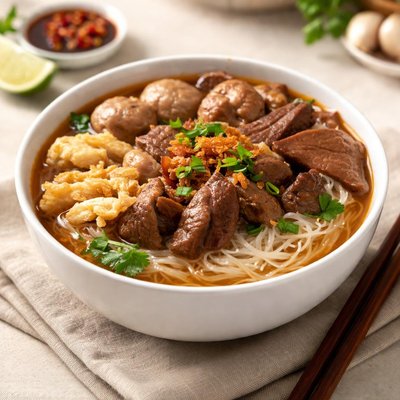 Ngiu chap mee hoon soup