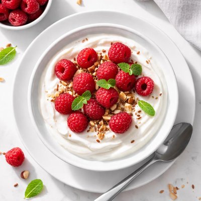 No sugar added yogurt with raspberries