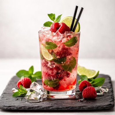 Non-alcoholic raspberry mojito