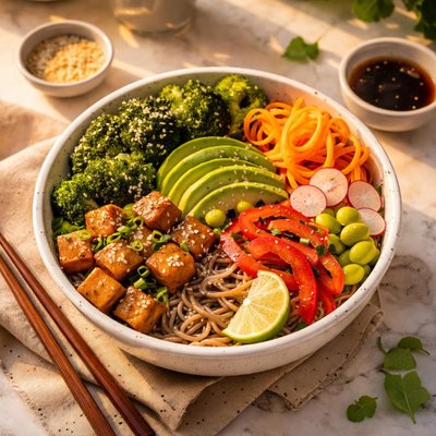 Noodle and veggie bowl