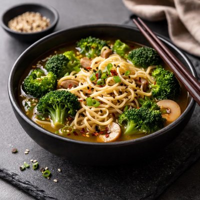 Noodle soup with broccoli