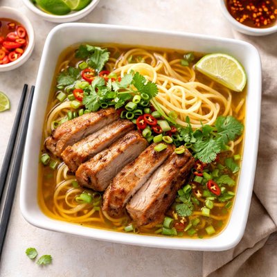 Noodle soup with pork meat